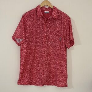 Columbia PFG Men’s Red Novelty All-Over Fishing Boat Print Button Down Shirt L